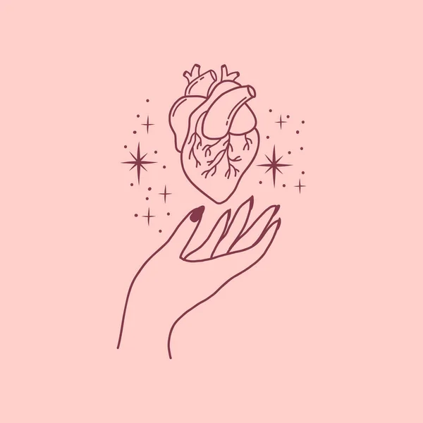 Colección de logotipo de mano femenina con diferentes símbolos como la estrella espacial y el amor del corazón — Archivo Imágenes Vectoriales