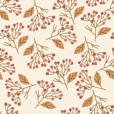 Sonbahar yaprakları, dallar ve böğürtlenlerle kusursuz desen. Vektör