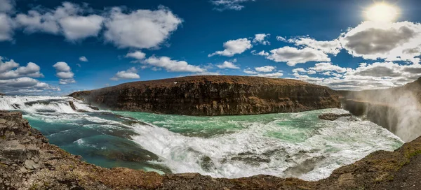 Gullfoss Symbolträchtiger Stufenwasserfall Einem Ausgeprägten Ellbogen Des Flusses Hvita Island — Stockfoto
