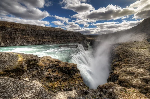 Gullfoss Emblematic Scházel Vodopád Umístěný Výrazného Lokte Řeky Hvita Island — Stock fotografie