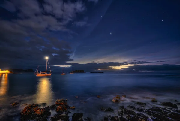 Der Touristenort Mit Strand Can Befindet Sich Santa Eulalia Del — Stockfoto