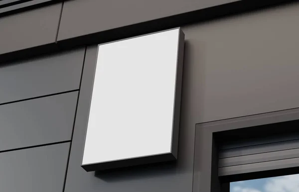Placa Branco Sinalização Livre Maquete Tabuleiro Sinal Montado Edifício Para — Fotografia de Stock