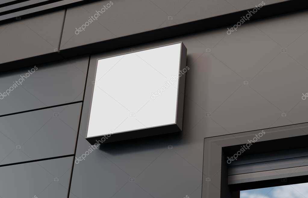 Blank, outdoor signage, signboard mockup, sign mounted on the building for logo presentation. 3d rendering
