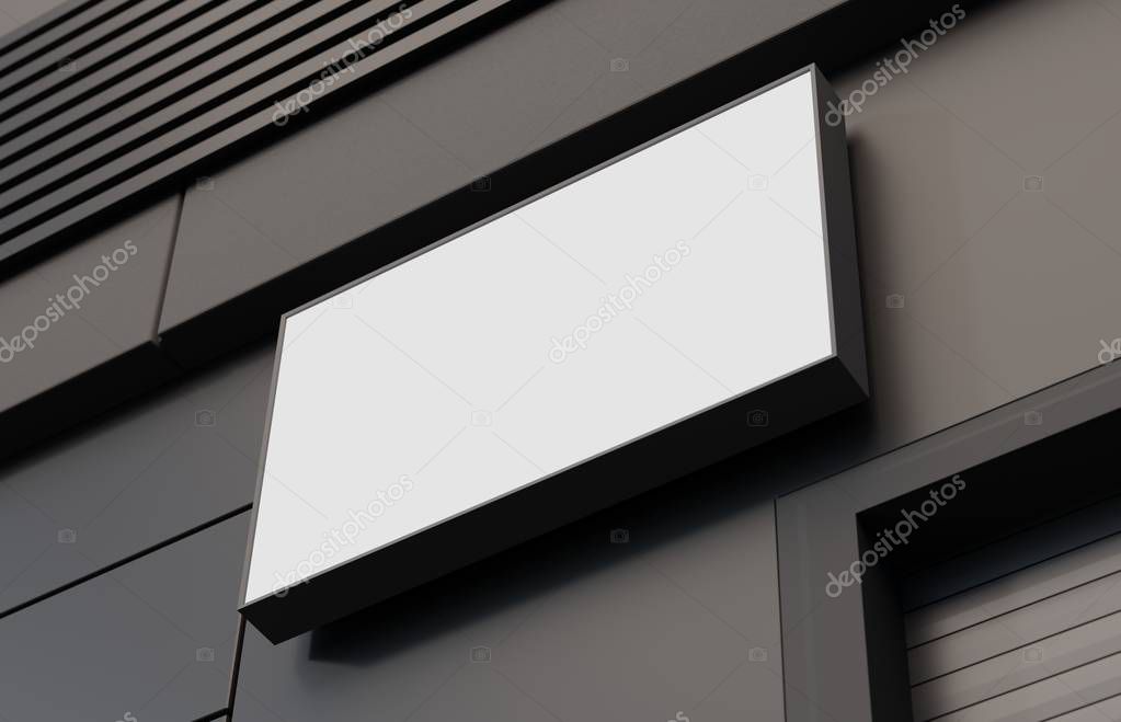Blank, outdoor signage, signboard mockup, sign mounted on the building for logo presentation. 3d rendering
