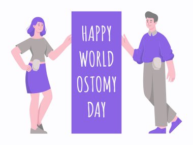 World ostomy day vector illustration cartoon stylization. A patient ith a colostomy bag clipart