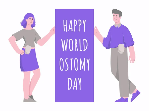 Welt Ostomy Day Vektor Illustration Cartoon Stilisierung Ein Patient Colostoma — Stockvektor