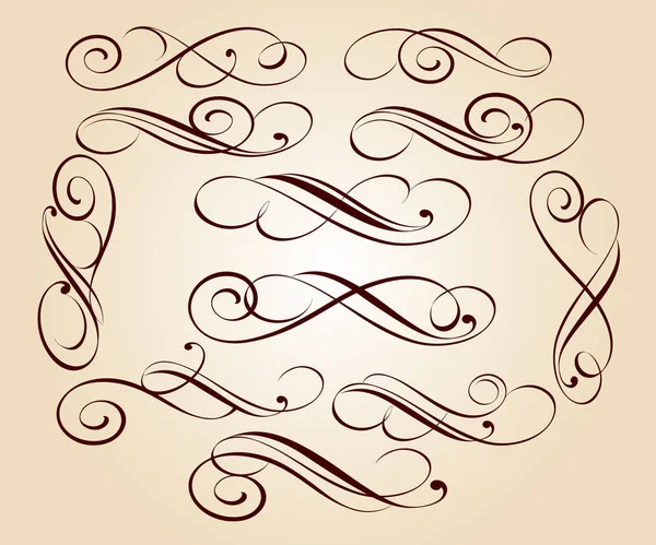 Eléments Calligraphiques Élégants Design Illustration Vectorielle Brun Sur Beige — Image vectorielle