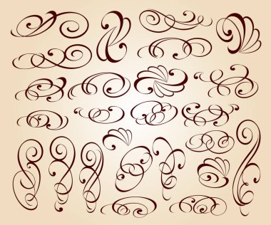 Dekoratif elemanlar: sınır, vinyetlerin, sınır, bölücüler. Vektör çizim. Kahverengi Bej üzerine