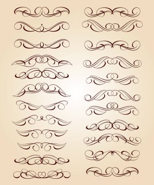 Dekoratif öğeler kümesi. Dividers.Vector resimde. Kolay düzenleme için inşa. Hat grafik tasarım, kartpostal, menü, düğün davetiyesi, romantik tarzı için.
