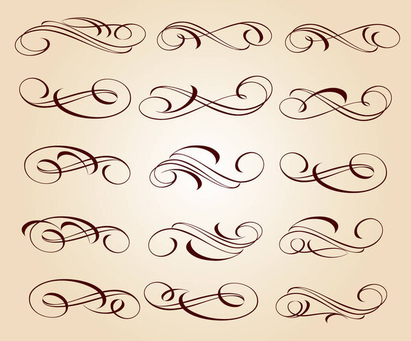 Набор декоративных элементов. Векторная иллюстрация.Хорошо построена для простого монтажа .Для каллиграфии графический дизайн, открытка, меню, приглашение на свадьбу, романтический стиль
.