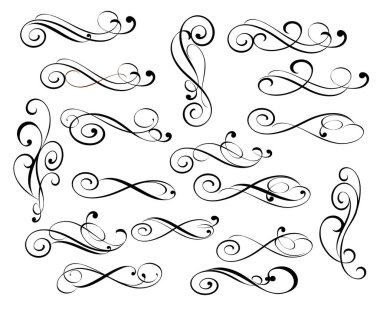 Dekoratif öğeler kümesi. Dividers.Vector resimde. Kolay düzenleme için inşa. Hat grafik tasarım, kartpostal, menü, düğün davetiyesi, romantik tarzı için.