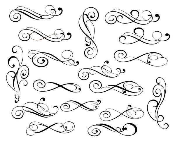 Set of decorative elements. Dividers.Vector illustration.Well built for easy editing.For calligraphy graphic design, postcard, menu, wedding invitation, romantic style.