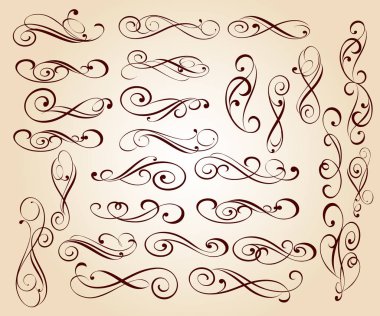 Dekoratif öğeler kümesi. Dividers.Vector resimde. Kolay düzenleme için inşa. Hat grafik tasarım, kartpostal, menü, düğün davetiyesi, romantik tarzı için.