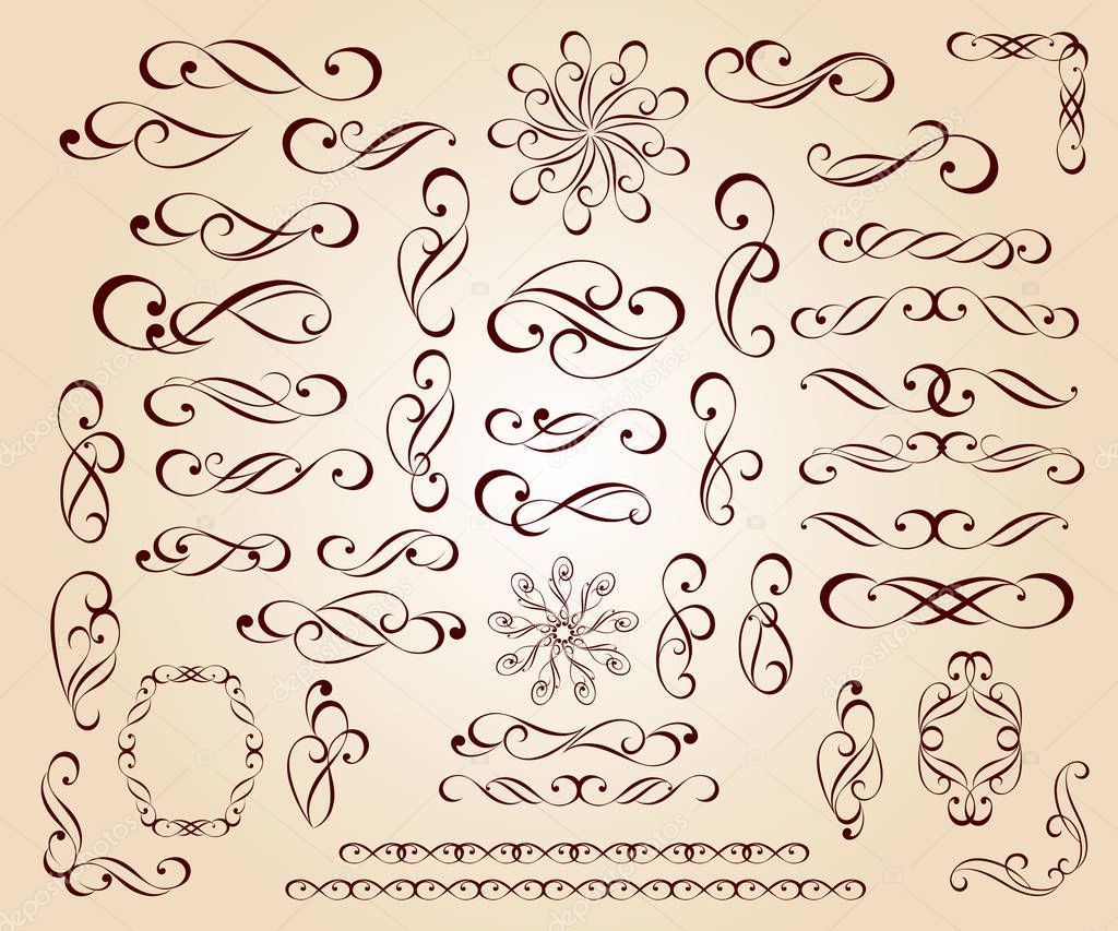 Decorative elements: border ,vignettes ,border, dividers.Vector illustration.