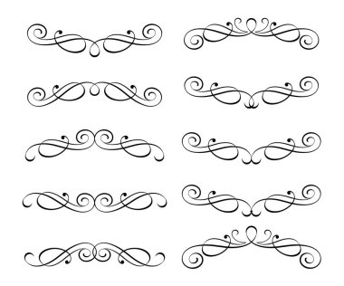 Dekoratif öğeler kümesi. Dividers.Vector resimde. Kolay düzenleme için inşa. Hat grafik tasarım, kartpostal, menü, düğün davetiyesi, romantik tarzı için.