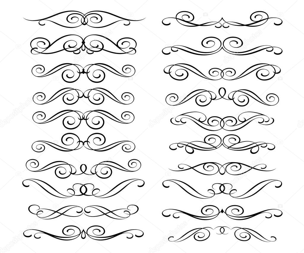 Set of decorative elements. Dividers.Vector illustration.Well built for easy editing.For calligraphy graphic design, postcard, menu, wedding invitation, romantic style.