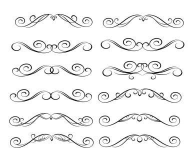 Dekoratif öğeler kümesi. Dividers.Vector resimde. Kolay düzenleme için inşa. Hat grafik tasarım, kartpostal, menü, düğün davetiyesi, romantik tarzı için.