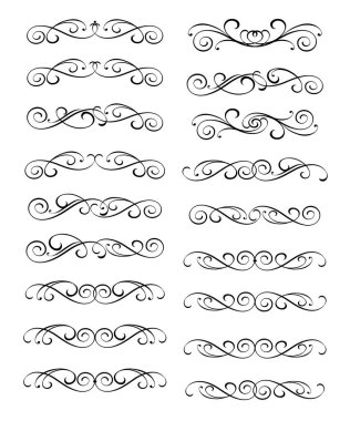 Dekoratif öğeler kümesi. Dividers.Vector resimde. Kolay düzenleme için inşa. Hat grafik tasarım, kartpostal, menü, düğün davetiyesi, romantik tarzı için.