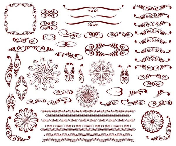 Dekoratif elemanlar: kenarlıklar, vinyetlerin, köşeleri, bölücüler. Vektör çizim