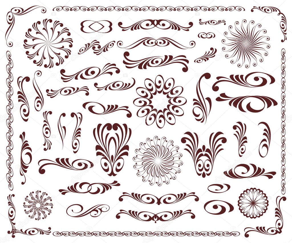 Decorative elements: borders, vignettes, corners, dividers. Vector illustration