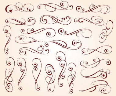 Dekoratif öğeler kümesi. Dividers.Vector resimde. Kolay düzenleme için inşa. Hat grafik tasarım, kartpostal, menü, düğün davetiyesi, romantik tarzı için.