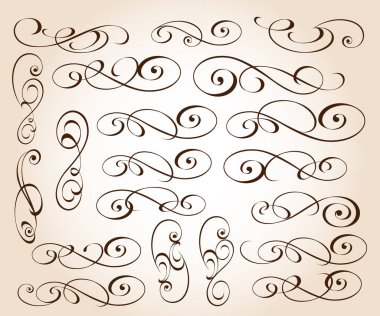 Zarif dekoratif kaydırma öğeleri kümesi. Vektör çizim.