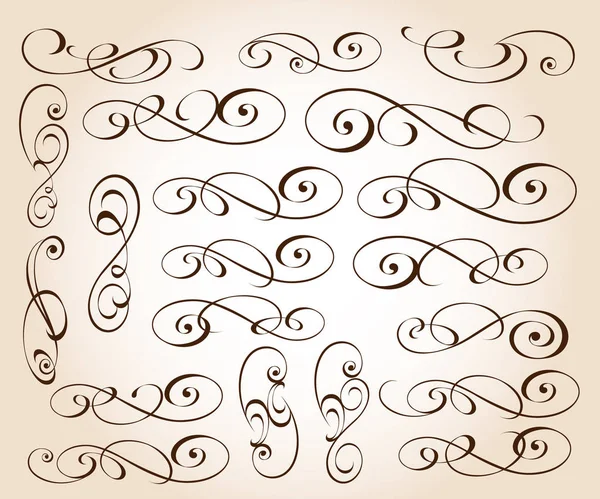 Zarif dekoratif kaydırma öğeleri kümesi. Vektör çizim.