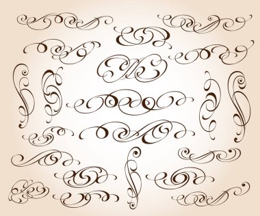 Zarif dekoratif kaydırma öğeleri kümesi. Vektör çizim.