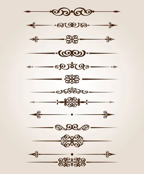 Set Divisores Texto Retro Líneas Caligráficas Decorativas Ilustración Vectorial — Archivo Imágenes Vectoriales