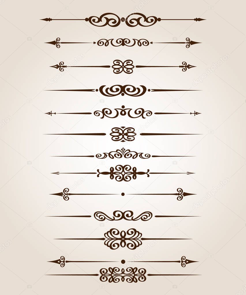 Set of retro text dividers and decorative calligraphic lines.Vector illustration.