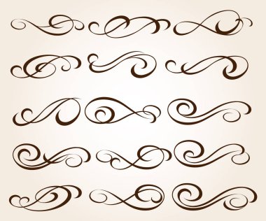 Zarif dekoratif kaydırma öğeleri kümesi. Vektör çizim.