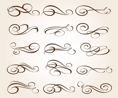 Zarif dekoratif kaydırma öğeleri kümesi. Vektör çizim.