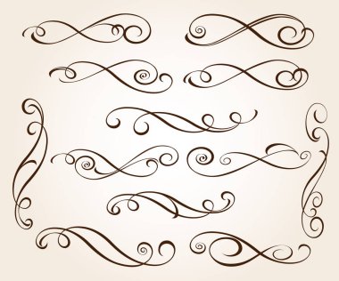 Zarif dekoratif kaydırma öğeleri kümesi. Vektör çizim.