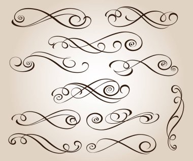 Zarif dekoratif kaydırma öğeleri kümesi. Vektör çizim.