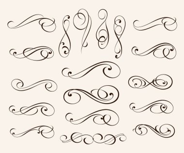 Zarif dekoratif kaydırma öğeleri kümesi. Vektör çizim.