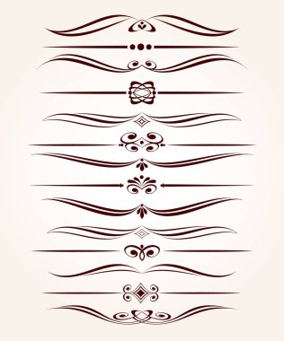 Retro metin bölücüler ve dekoratif kaligrafi satır kümesi. Vektör çizim.