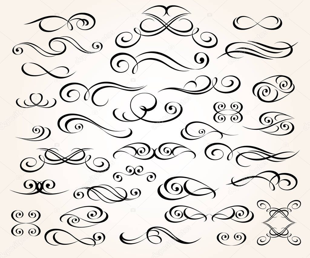 Set of elegant decorative scroll elements. Vector illustration.