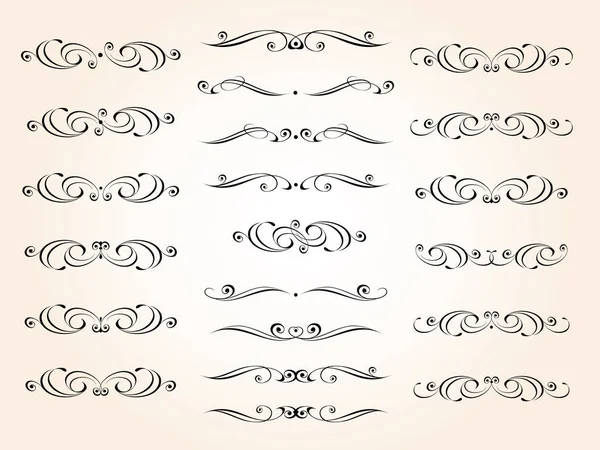 Set Divisores Texto Retro Líneas Caligráficas Decorativas Ilustración Vectorial — Vector de stock