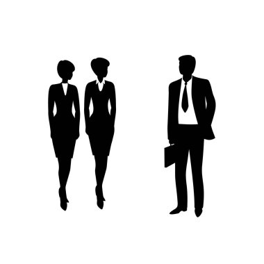 İş adamı silueti. Bir iş grubunun siyah siluetleri ayrı ayrı.