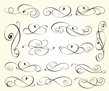 Zarif kaligrafik vignetteler seti, ayırıcılar. Vektör dekoratif ögeler.