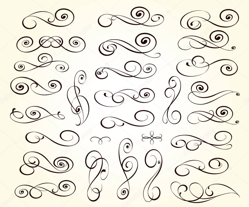 Set of elegant calligraphic vignettes, dividers. Vector decorative elements.