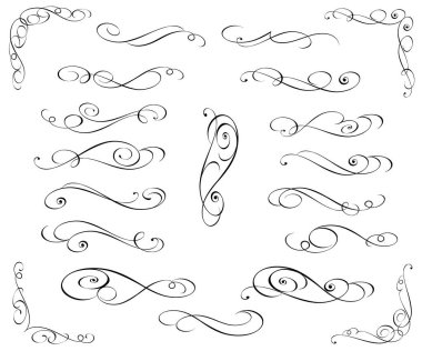 Tasarım için dekoratif öğeler dizisi izole, düzenlenebilir. Vignettler, bölücüler.