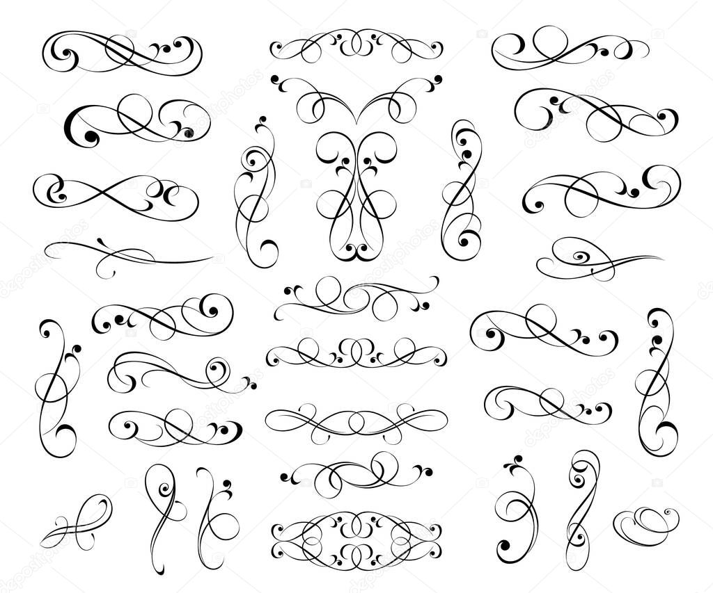 Set of decorative elements for design isolated, editable.Vignettes, dividers.