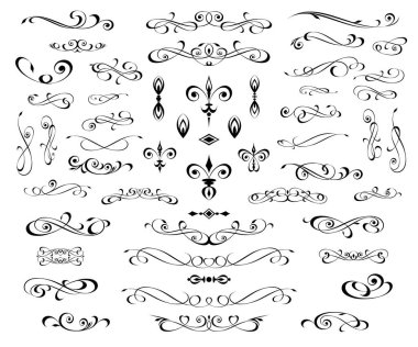 Tasarım için çiçekli dekoratif öğeler seti, izole, düzenlenebilir. Vignettler, çerçeveler, bölücüler.