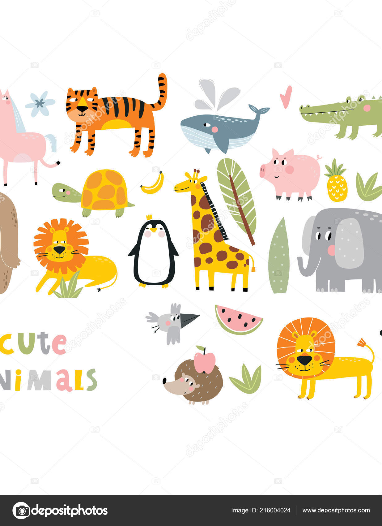 Van Schattige Dieren Als Achtergrond Instellen Vectorafbeelding Door C Webmuza Vectorstock 216004024