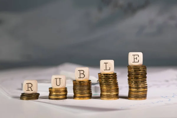 Слово Ruble Складається Дерев Яних Літер Закрити — стокове фото