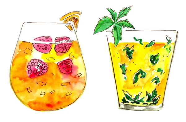 Cocktails Aquarellfarbe Farbenfrohe Kunst Handzeichnung — Stockfoto