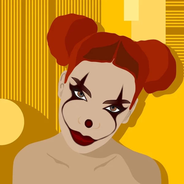 Illustration Vectorielle Une Fille Avec Maquillage Clown Lumineux — Image vectorielle