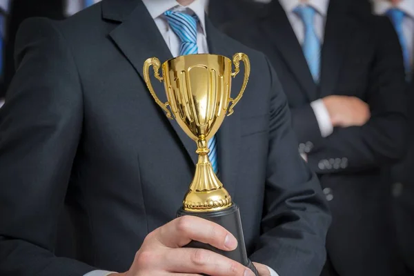 Successful Businessman Awarded Trophy Excelent Skills Stock Image