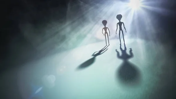 Silhouettes Aliens Bright Light Background Rendered Illustration — Stock Photo, Image